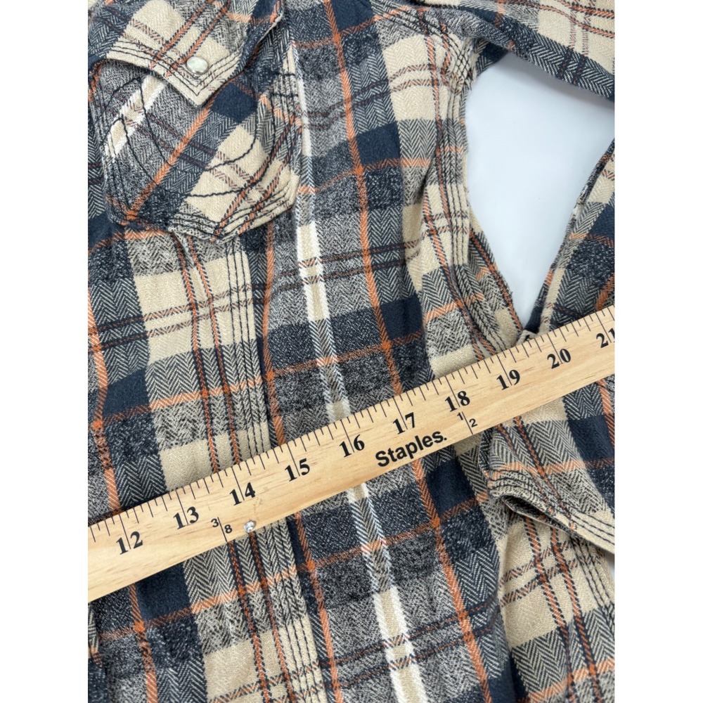 True Religion Mens Plaid Western Flannel Shirt Pearl Snap Blue Orange Large - Picture 6 of 6